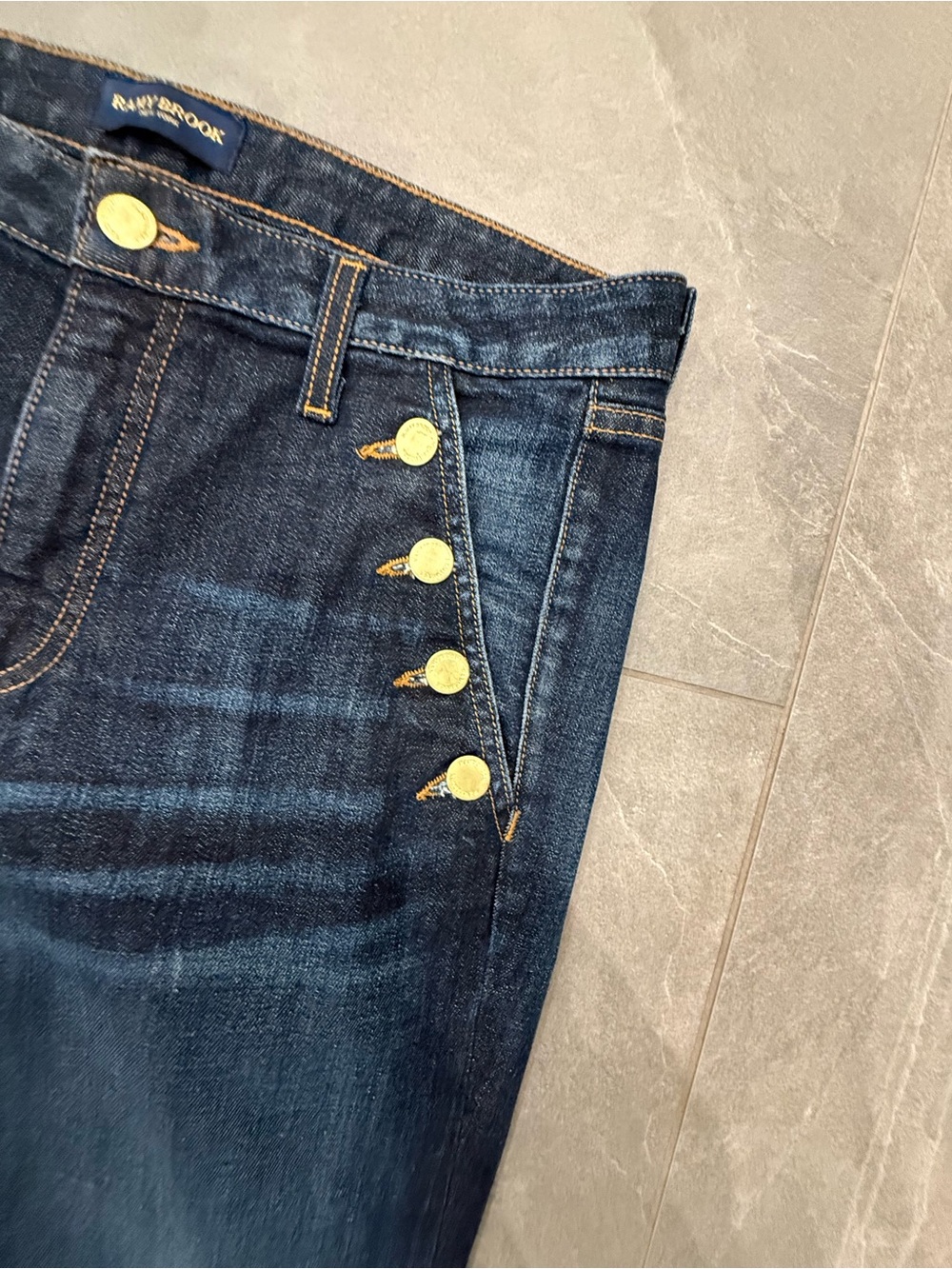 Ramy Brook Helena Indigo High-Rise Flare Jeans with Gold Buttons size 29 - Picture 4 of 11
